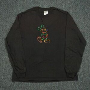 VINTAGE Disney Shirt Men Extra Large Brown Micky Mouse Long Sleeve Tee Hanes USA